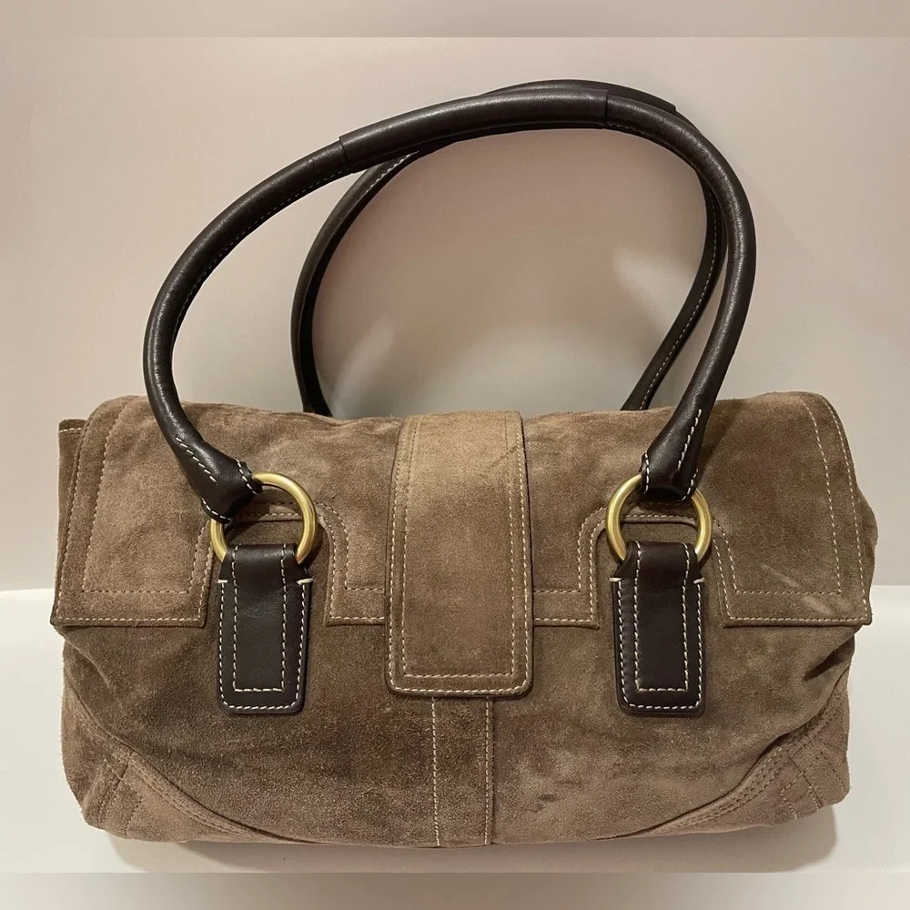 Coach Brown Suede Shoulder Bag with Gold Accents